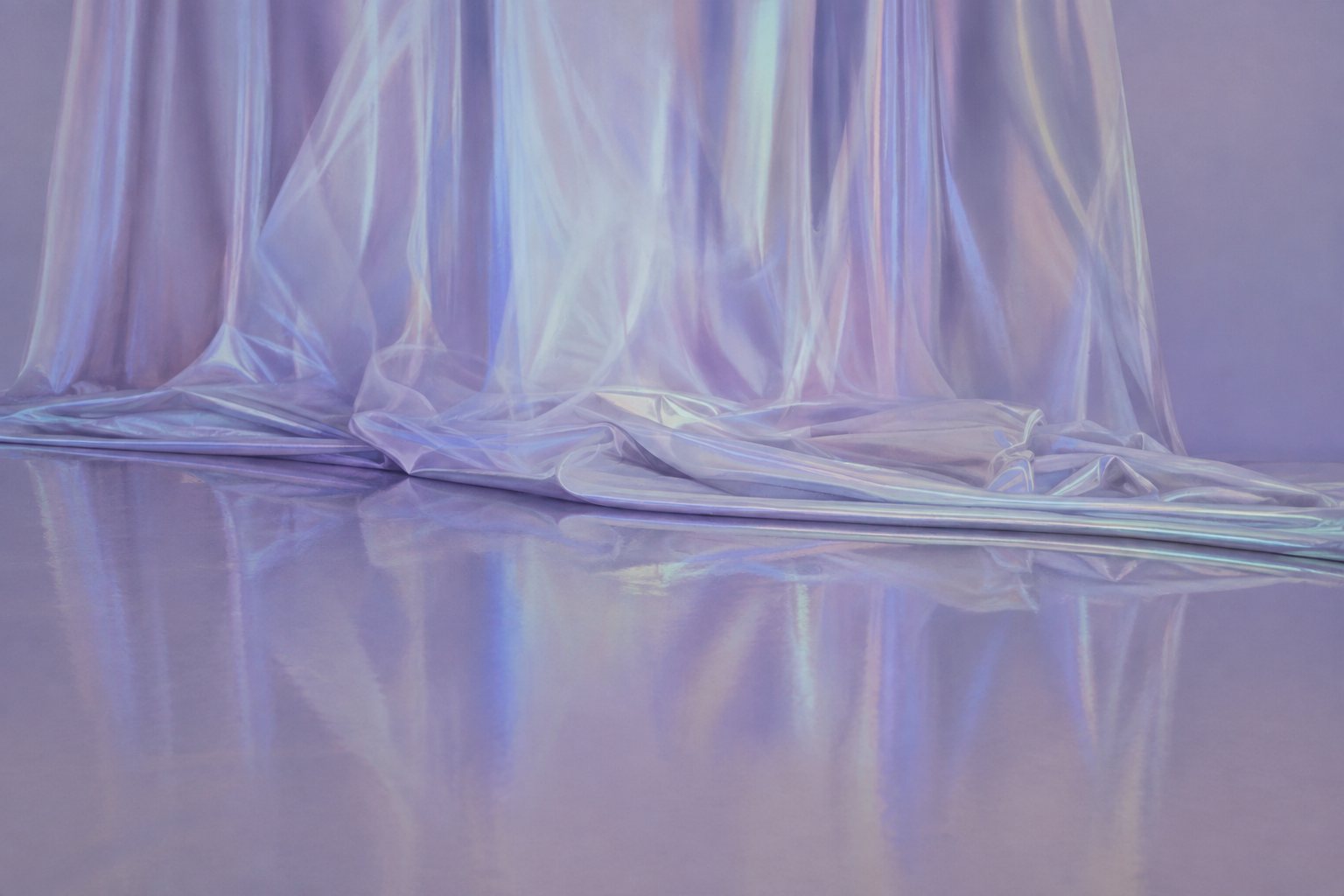 Detail of Maude Corriveau painting showing folded, iridescent drapery and textured surface.