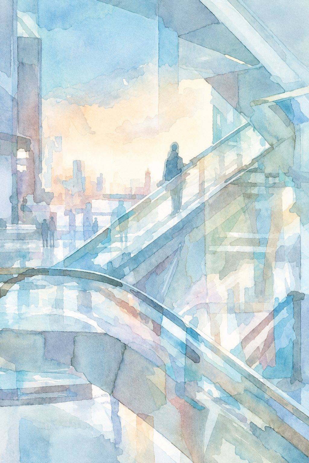 Musubu Hagi watercolour illustration with soft edges and translucent colours, evoking hand‑made glass