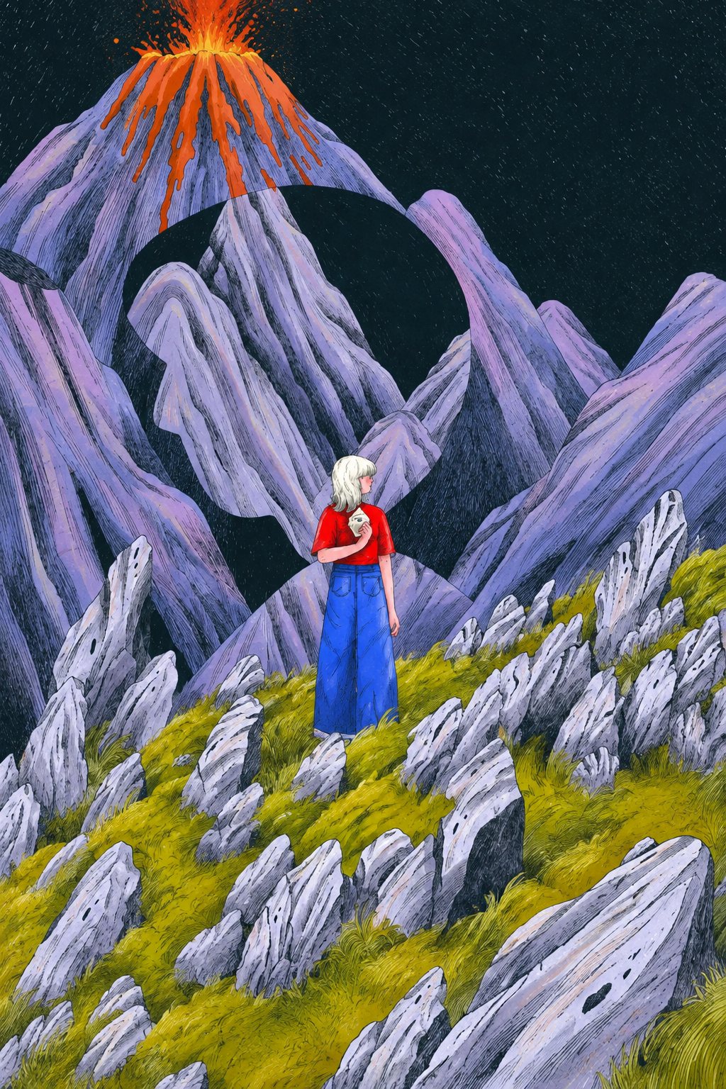 Chanida Areewatanasombat drawing surreal figures in a soft palette with looping animation